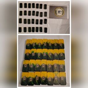 Green Bay Packers Dominoes Green Yellow Gold Epoxy Resin? Handmade? 28 Pieces